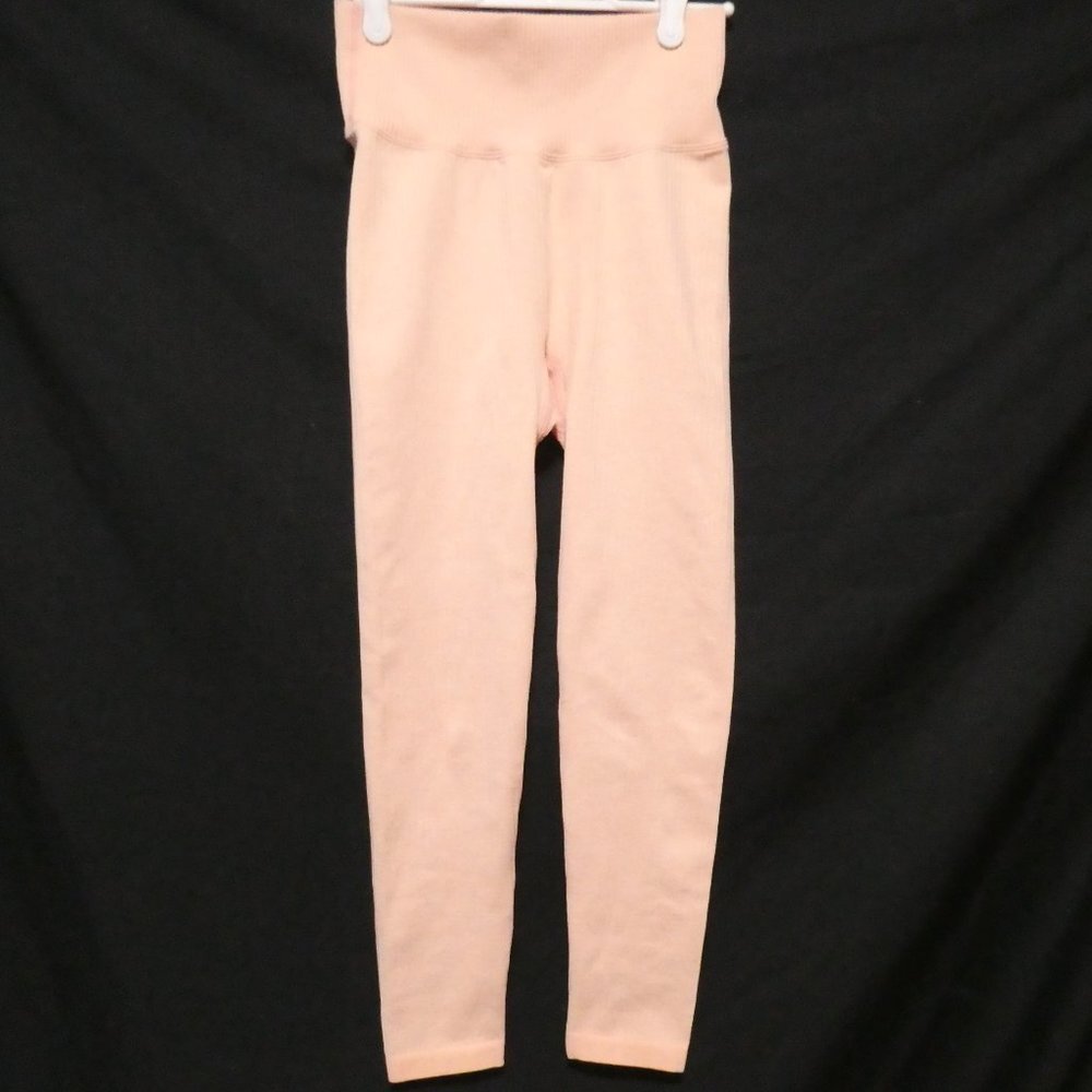 Textured peach ribbed leggings, high waist, size small, BNWOT